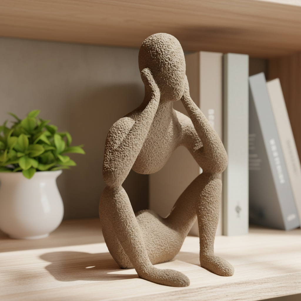 NObody Introspection sculpture on a minimalist wooden desk with journal and plant — NObody Collection