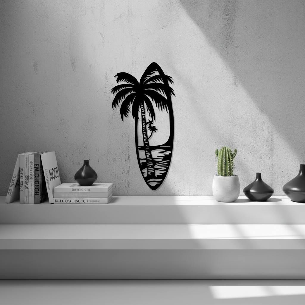 Surfboard Beach Wall Art — 3D printed coastal surf lifestyle design, shown in home setting — Creative3D Noveltie