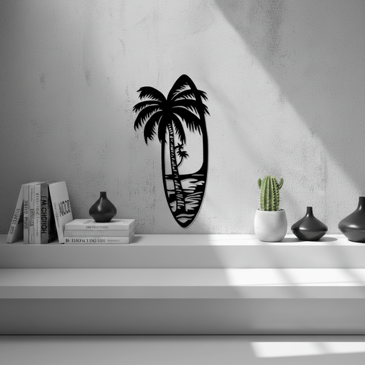 Surfboard Beach Wall Art — 3D printed coastal surf lifestyle design, shown in home setting — Creative3D Noveltie