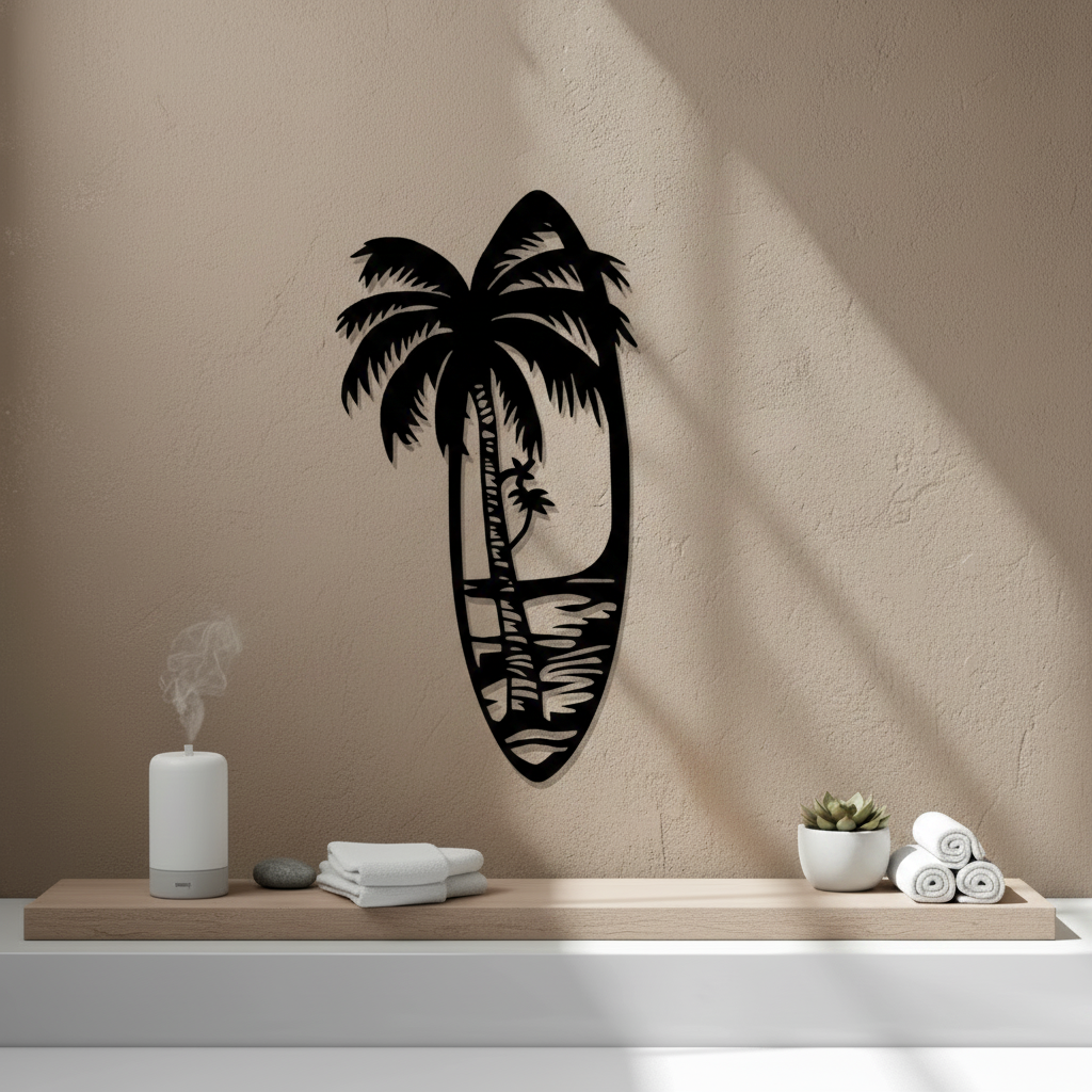 Surfboard Beach Wall Art — small and large sizes in jade white, grey and black — Creative3D Novelties