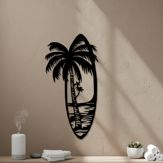 Surfboard Beach Wall Art — small and large sizes in jade white, grey and black — Creative3D Novelties