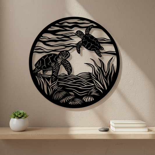 Turtles in the Ocean Wall Art — 3D printed marine life design, shown in home setting — Creative3D Novelties