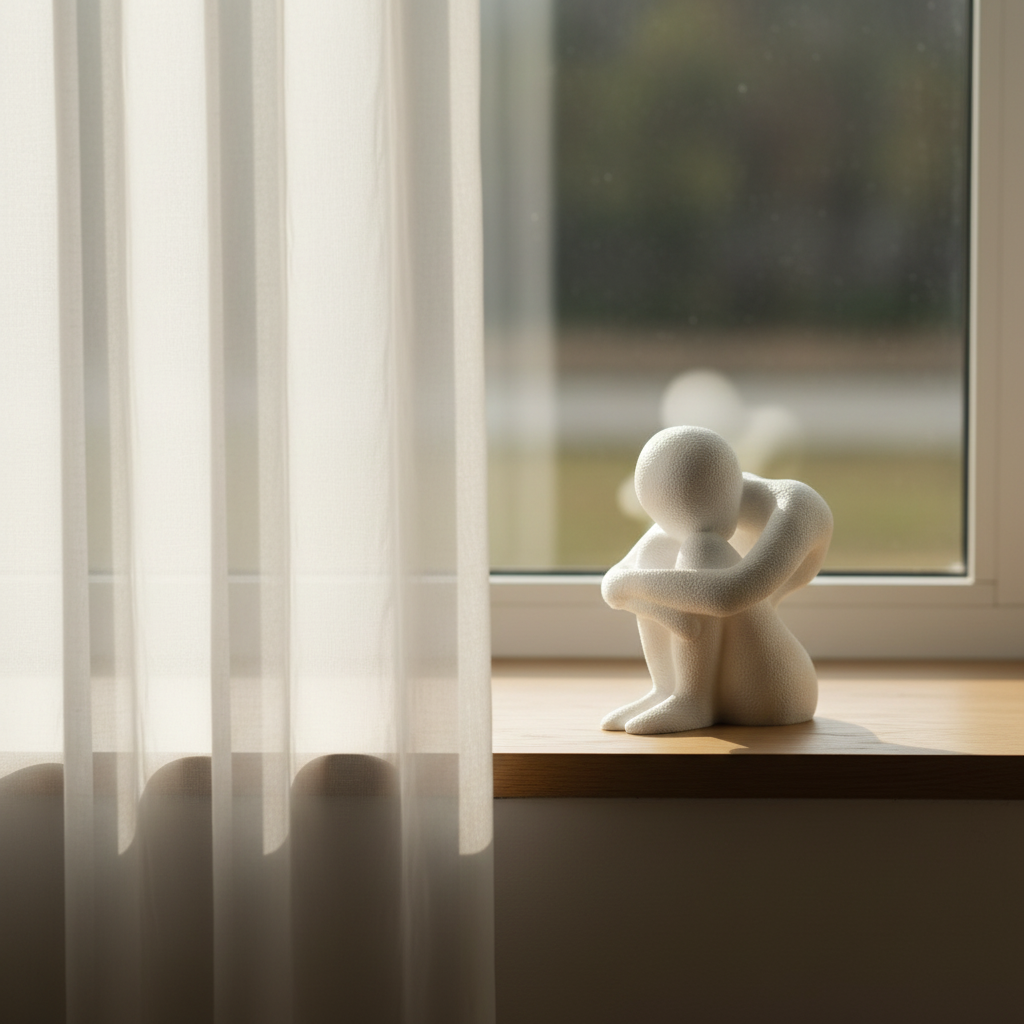 NObody Introspection V2 sculpture on a windowsill in soft moody daylight — NObody Collection