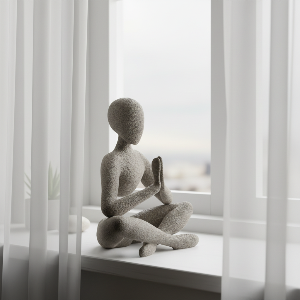 NObody Prayer sculpture on a windowsill in soft moody daylight — NObody Collection