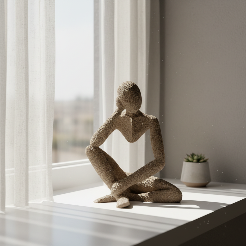 NObody Serendipity sculpture on a windowsill in soft moody daylight — NObody Collection