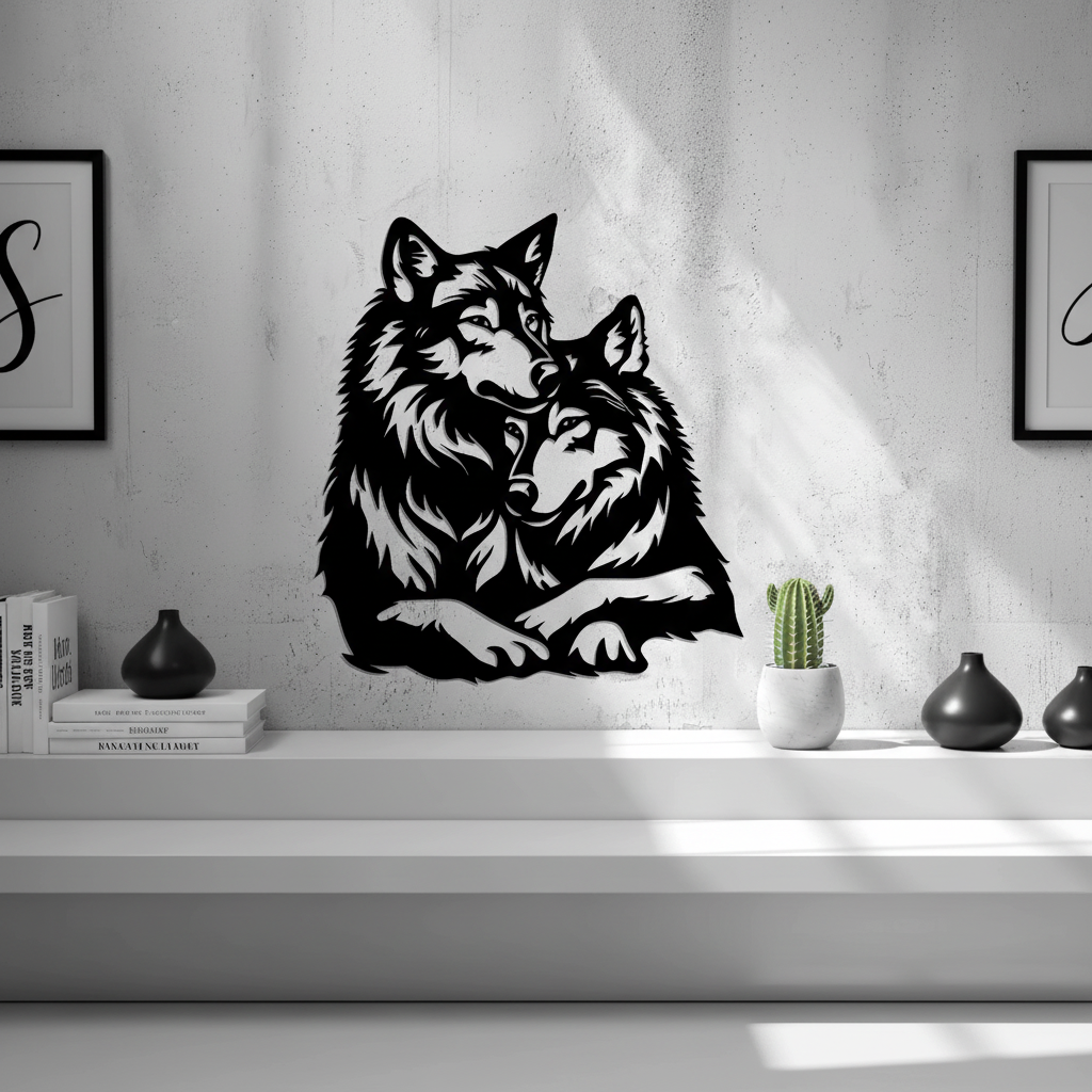 Wolf Couple Wall Art — small and large sizes in jade white, grey and black — Creative3D Novelties
