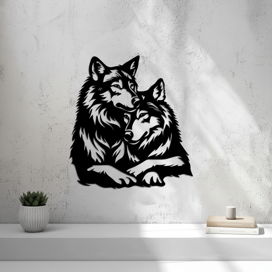 Wolf Couple Wall Art — 3D printed wild romance design, shown in home setting — Creative3D Novelties